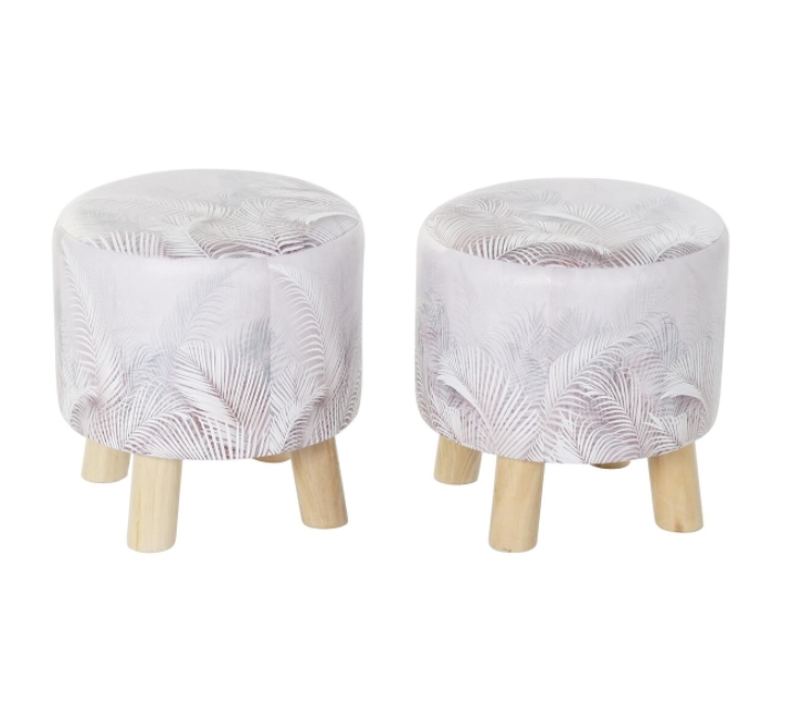 Footrest DKD Home Decor Grey PU Pinewood Tropical (30 x 30 x 30 cm) (2 Units) (30 x 30 x 32 cm)